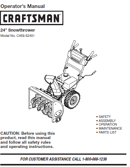 C459-52401 Manual for Craftsman 2014 24" Snow Thrower
